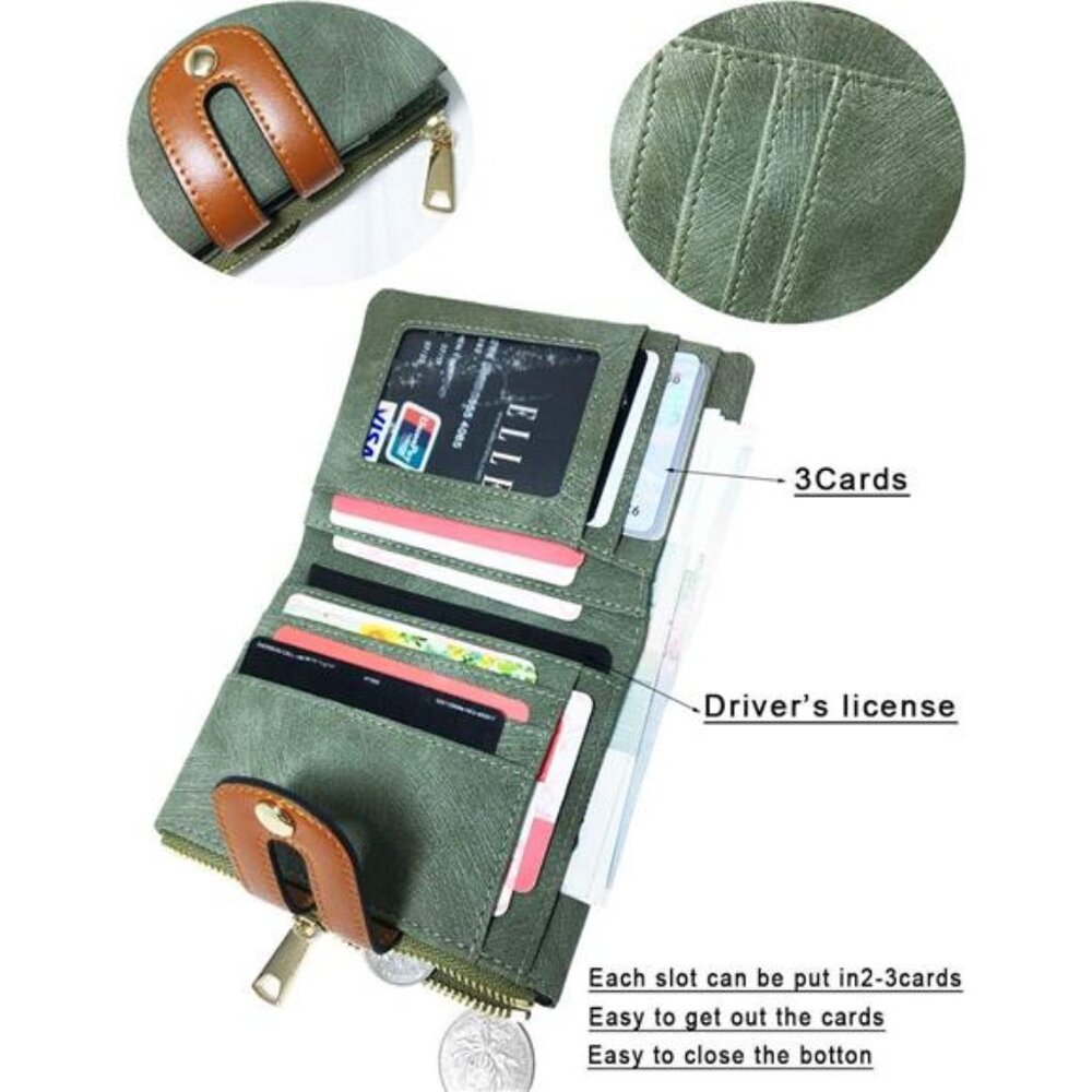 Women's Rfid Small Bifold Leather Wallet Ladies Mini Zipper Coin Purse id card - Picture 2 of 8